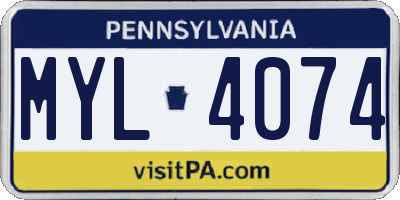 PA license plate MYL4074