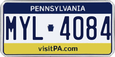 PA license plate MYL4084