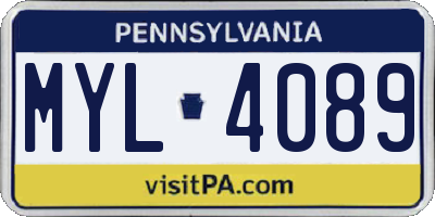 PA license plate MYL4089