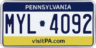 PA license plate MYL4092