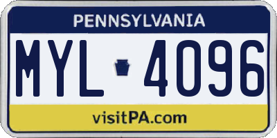 PA license plate MYL4096
