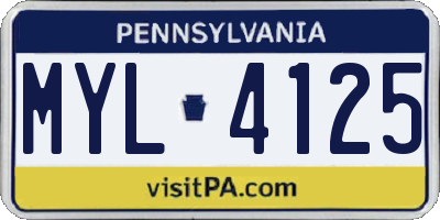 PA license plate MYL4125