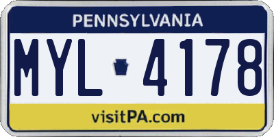 PA license plate MYL4178