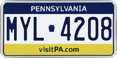 PA license plate MYL4208