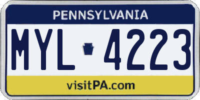 PA license plate MYL4223