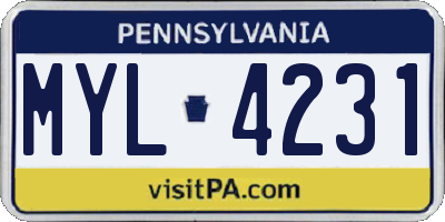 PA license plate MYL4231