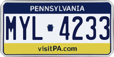 PA license plate MYL4233