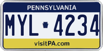 PA license plate MYL4234