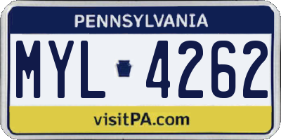 PA license plate MYL4262