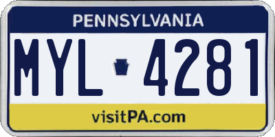 PA license plate MYL4281