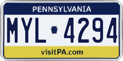 PA license plate MYL4294