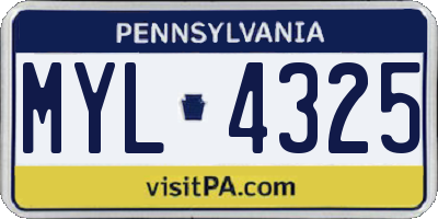 PA license plate MYL4325
