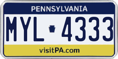 PA license plate MYL4333