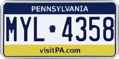 PA license plate MYL4358