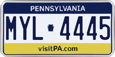 PA license plate MYL4445