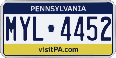 PA license plate MYL4452