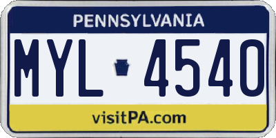 PA license plate MYL4540