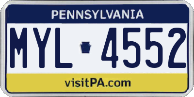 PA license plate MYL4552