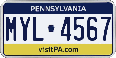 PA license plate MYL4567
