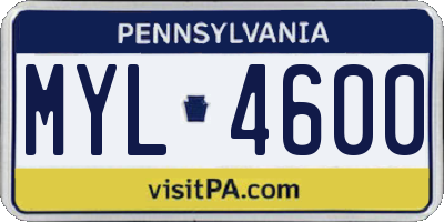 PA license plate MYL4600