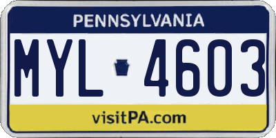 PA license plate MYL4603