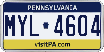PA license plate MYL4604