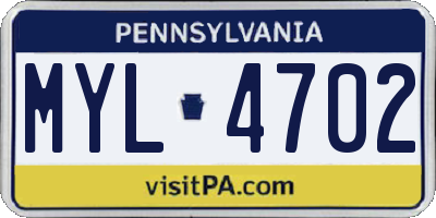 PA license plate MYL4702