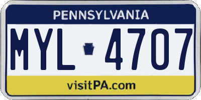 PA license plate MYL4707