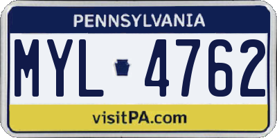 PA license plate MYL4762