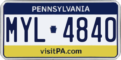 PA license plate MYL4840