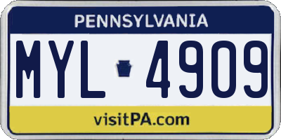 PA license plate MYL4909