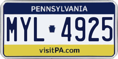 PA license plate MYL4925