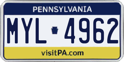 PA license plate MYL4962