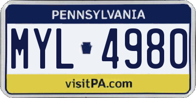 PA license plate MYL4980