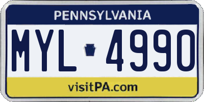 PA license plate MYL4990