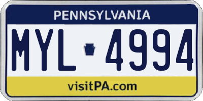 PA license plate MYL4994