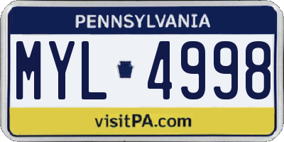PA license plate MYL4998