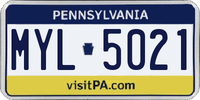 PA license plate MYL5021