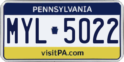 PA license plate MYL5022