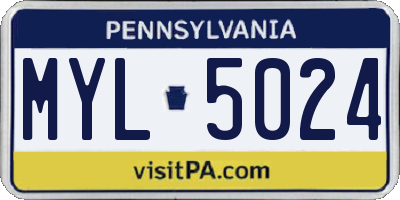 PA license plate MYL5024