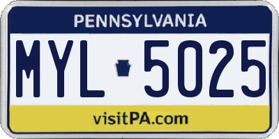 PA license plate MYL5025