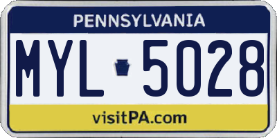 PA license plate MYL5028