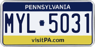 PA license plate MYL5031