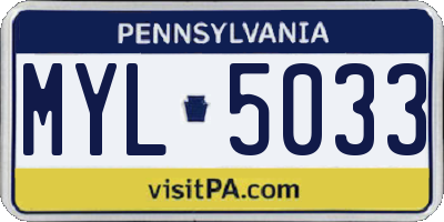 PA license plate MYL5033