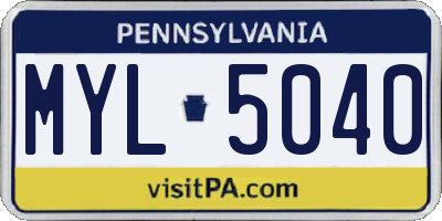 PA license plate MYL5040