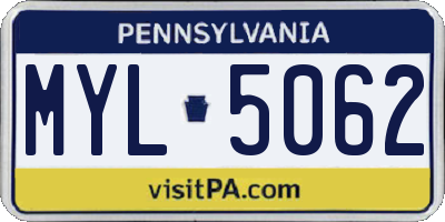 PA license plate MYL5062