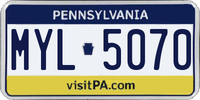 PA license plate MYL5070