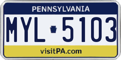 PA license plate MYL5103
