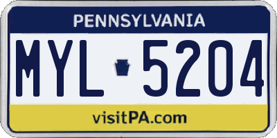 PA license plate MYL5204