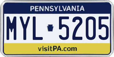 PA license plate MYL5205